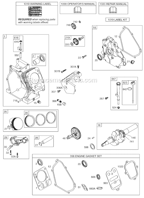 Page A Diagram and Parts List for 12E100SERIES 0007-0268 Briggs and Stratton Engine